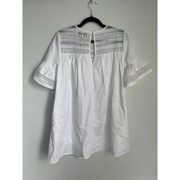 English Factory Eyelet Lace Babydoll Blouse Women Small‎ White Short Sleeve NWT - Picture 2 of 9